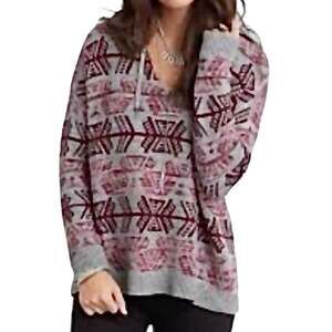 American Eagle Aztec Hoodie Sweater XS Extra Small Gray Burgundy Geometric Boho